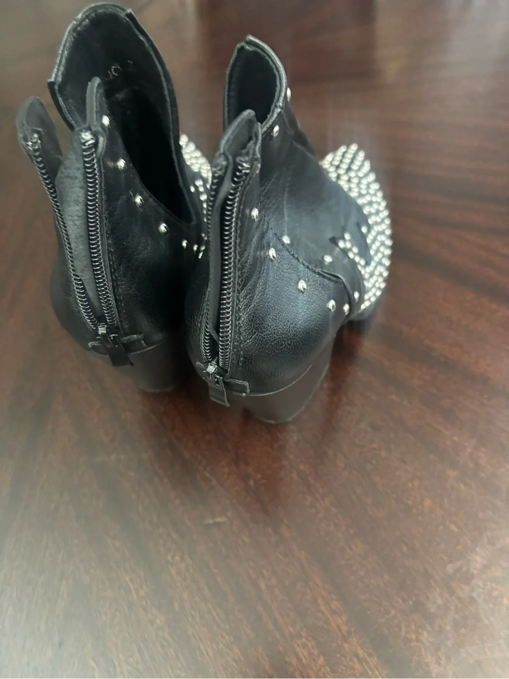 Pink Lily Black Studded Pointed-Toe Ankle Booties